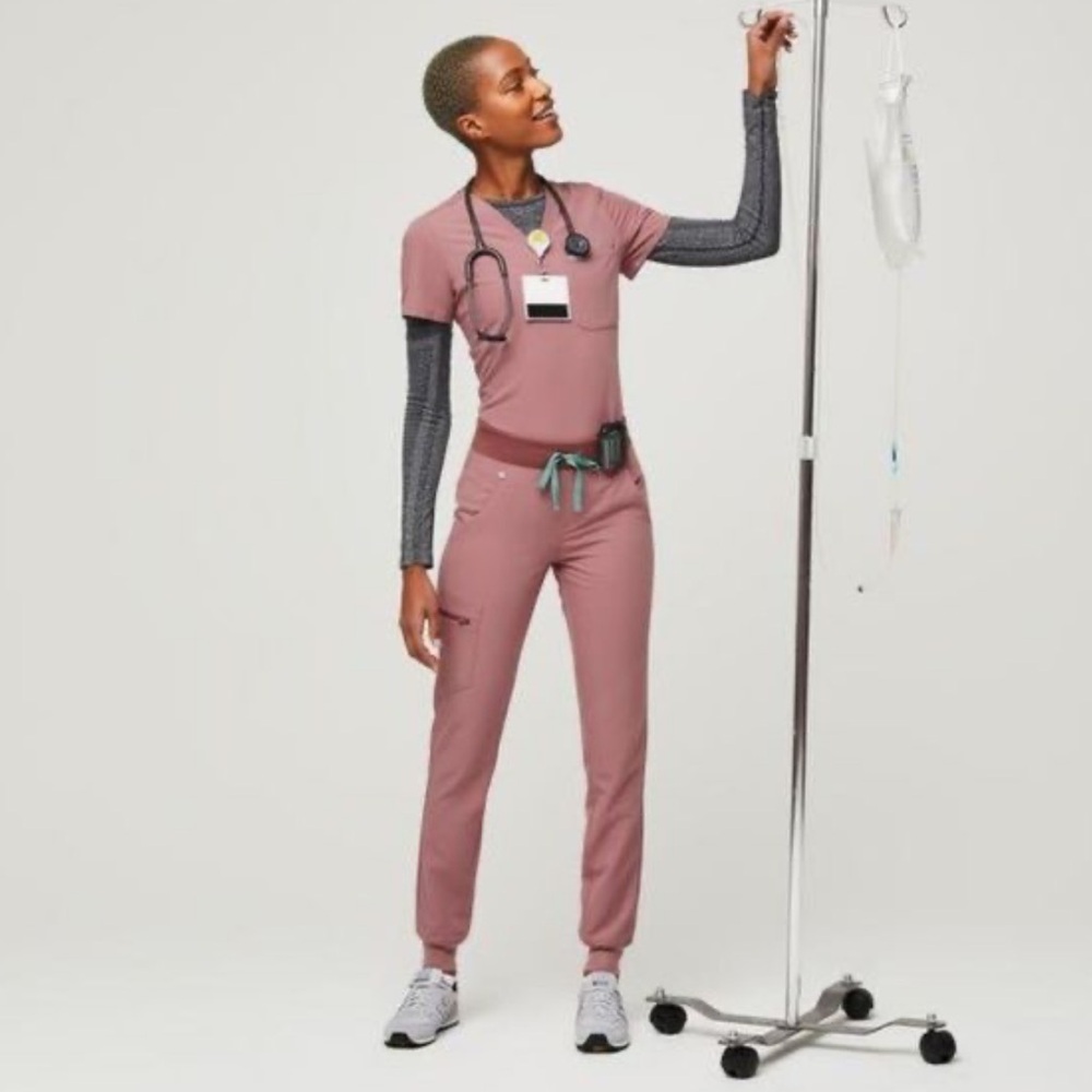 Figs mineral mauve HW Zamora Small petite teal drawstrings jogger bottom